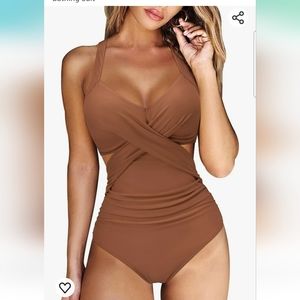 RXRXCOCO Women Front Cross Cutout One-Piece Swimsuit Tummy Control, medi…